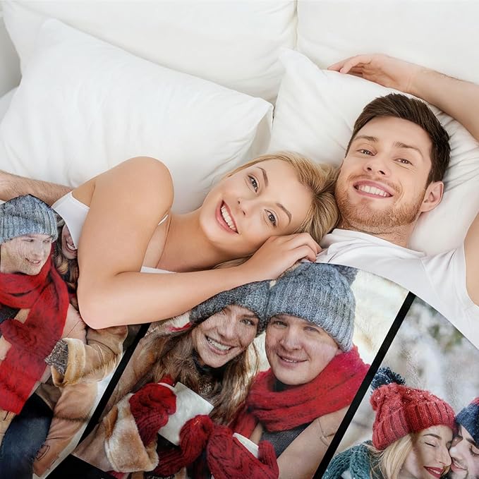 Jecivila Custom Blanket with Picture Text Personalized Photo Flannel Throw Blankets Customized Couple Gifts for Girlfriend Boyfriend Wife Husband on Valentine's Day Birthday