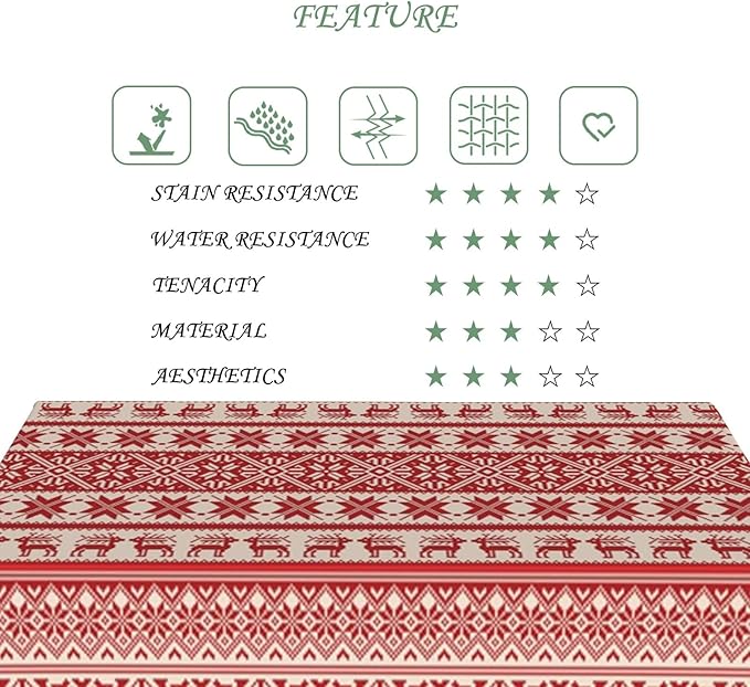 54x108 Inch Christmas Rectangle Tablecloth Reindeer Snowflake Red Stripe Ethnic Style Table Cloth Washable Durable Table Cover for Kitchen Dining Banquet Ugly Christmas Sweater Party Decor