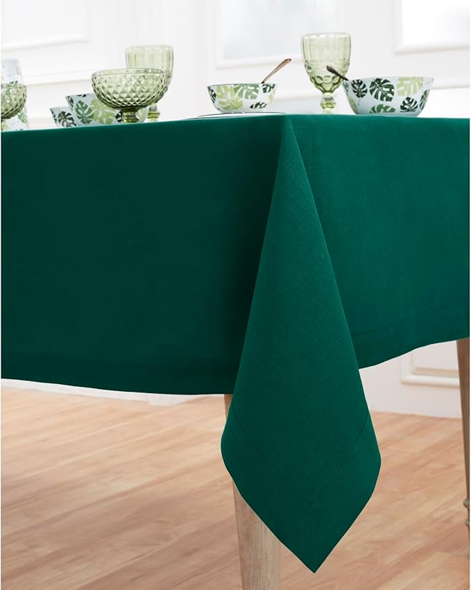 Solino Home Linen Tablecloth for Rectangle Tables 60 x 120 Inch - 100% Pure Linen Rainforest Green Table Cloth - Fete, Machine Washable Cloth Tablecloth for Christmas, Holiday, Winter
