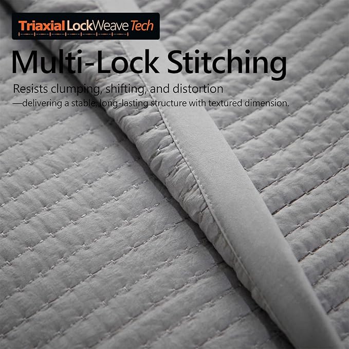 Twin Quilt Set – 68"x86" Soft Washed 3-Layer Lightweight Bedspread with Multi-Lock Quilting, Minimalist Nordic Bedding, All-Season Quilt Set for Spring & Summer (1 Quilt + 2 Pillow Shams), Grey