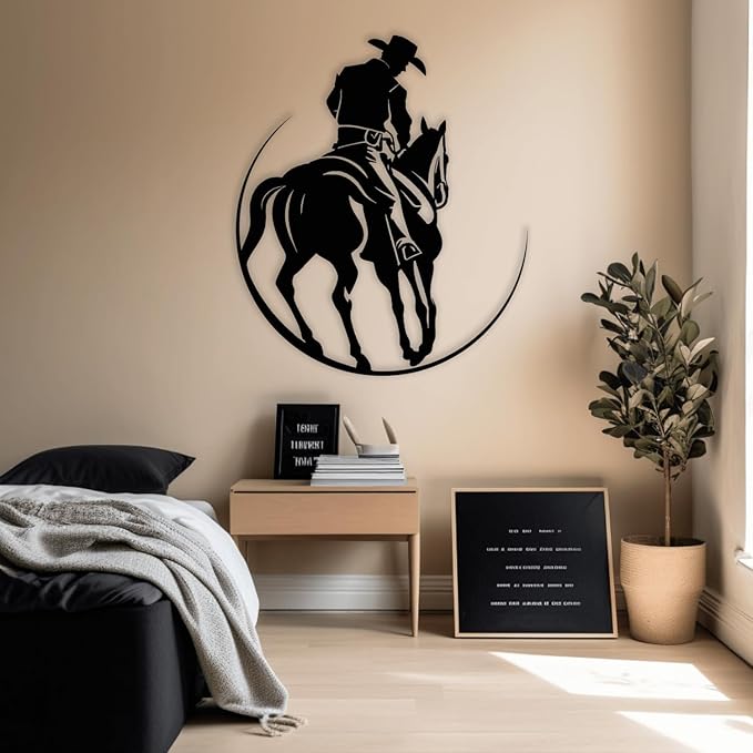 XXQ Metal Wall Art, Rustic Western Cowboy Metal Wall Decor Decorative Iron Sculpture for Bedroom Living Room and Outdoor Spaces (Gold, 35" x 35")