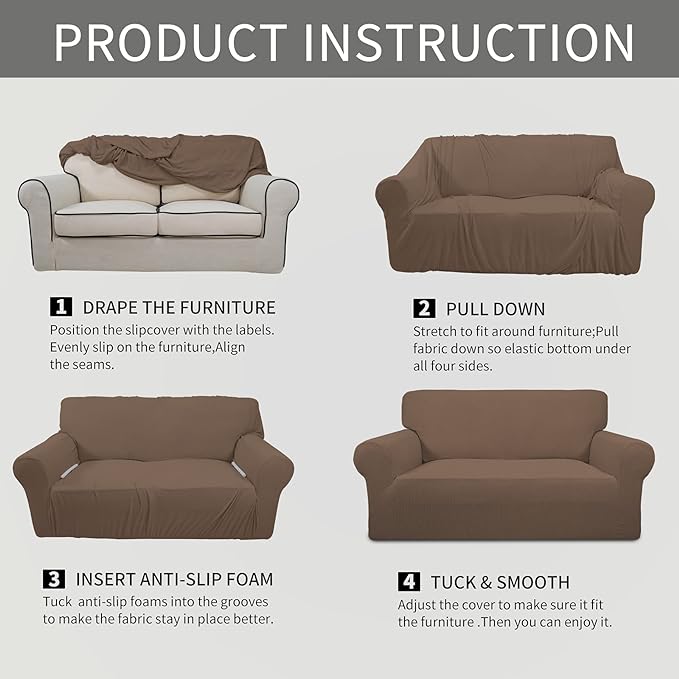 Easy-Going Stretch Loveseat Slipcover 1-Piece Sofa Cover Furniture Protector Couch Soft with Elastic Bottom for Kids Polyester Spandex Jacquard Fabric Small Checks (Loveseat, Brown)