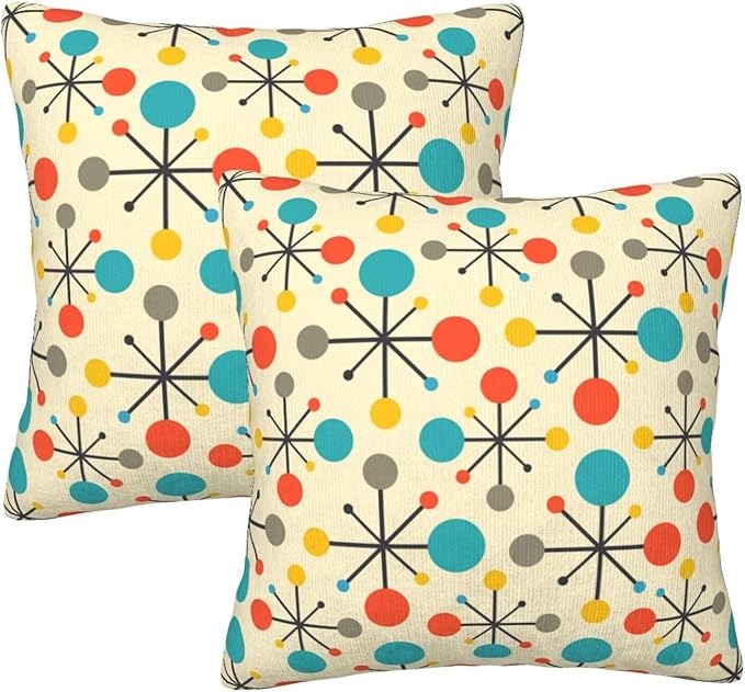 Retro Mid Century Pillow Covers 20x20 Inch Set of 2 Yellow Vintage Throw Pillow Cover Modern Retro Pattern Square Pillowcase Cushion Cases for Home Couch Bed Sofa