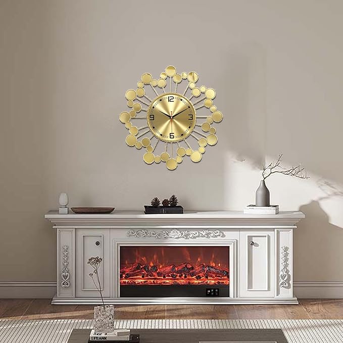 Gold 23" Wall Clock Decor Silent Battery Operated, Modern Metal Decorative Clock for Living Room Bedroom Office