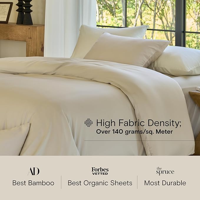 DOZ Duvet Cover Set, 100% Viscose derived from Bamboo, Organically Grown, Buttery Soft, Cooling Duvet Covers, High GSM, 1 Duvet Cover and 2 Pillowcases, 106"x90" (Sand, King/Cal King)