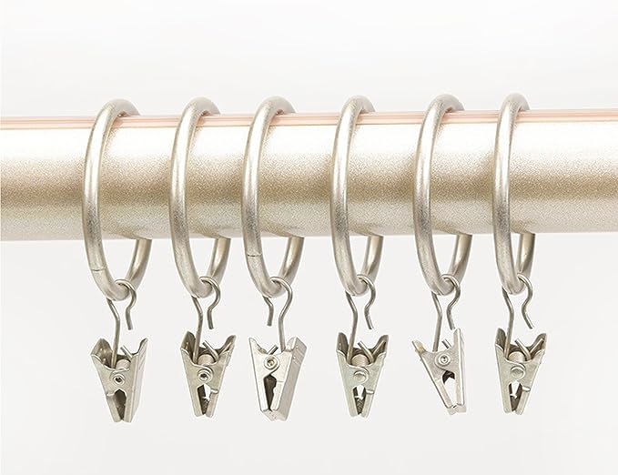 LBY 30 Pack Curtain Rings with Clips, 33mm(1.3'') Interior Diameter Metal Curtain Rings, for Hanging Drapery Drapes Bows, Matte Silver