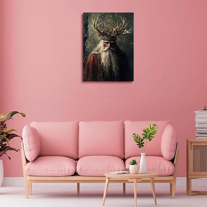 Moody Viking Santa Wall Art Print,Holly King Painting,Christmas Farmhouse Prints,Winter Cabin Decor,Dark Santa,Rustic Holiday Cottagecore Decor