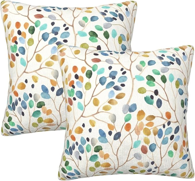 Spring Floral Pillow Covers 20x20 Inch Set of 2 Colorful Leaves Throw Pillow Cover Vintage Plant Flower Square Pillowcase Cushion Cases for Home Couch Bed Sofa