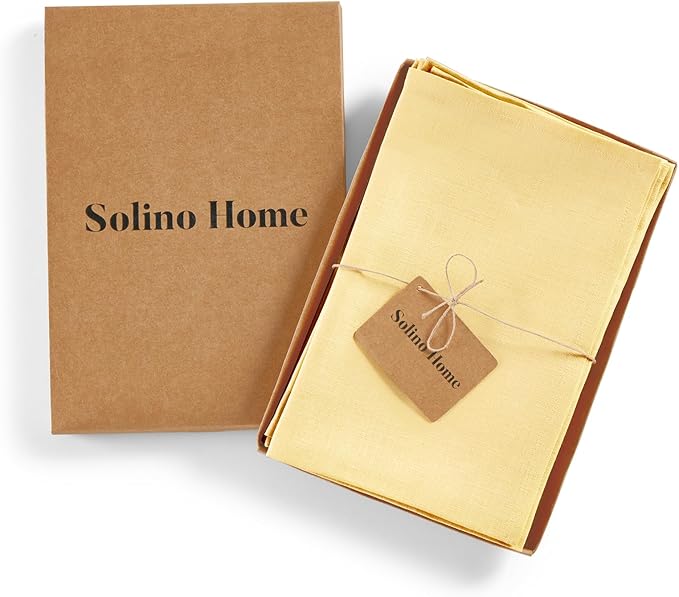 Solino Home Linen Napkins Set of 4-100% Pure Linen Golden Straw Dinner Napkins Cloth 20 x 20 Inch - Fete, Handcrafted and Machine Washable