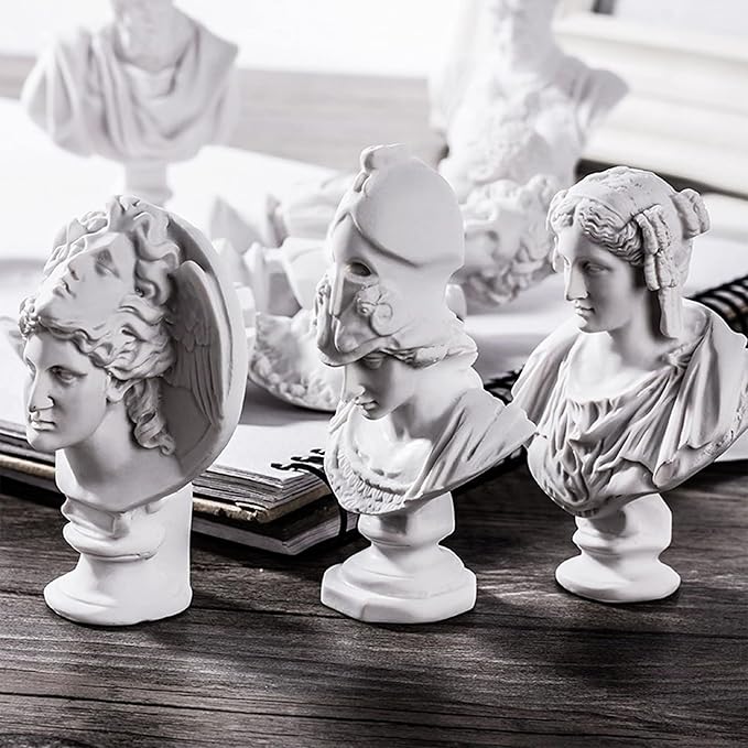 LAGOM HOUSE Greek Bust Statue and Sculptures Set of 10 PCS Greek Bust Statue Decor Roman Resin Mini Greek Mythology Figurine Greek God Bust Small for Decor/Gifts/Drawing