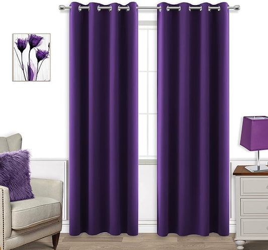 Dark Purple Curtains 84 Inch Length for Living Room 2 Panels Set Grommet Window Drapes Rich Royal Deep Purple Blackout Luxe Elegant Curtains for Bedroom Girls ,52 x 84 Inches Long Eggplant Plum