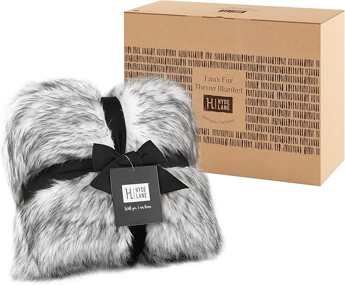 Hyde Lane Ultra Long Pile Faux Fur Throw Blanket, Luxury Fluffy with Black Tipped Blankets for Home Decor, Fuzzy Plush Animal Wolf Color Throws As a for Women, Direwolf, 60x80
