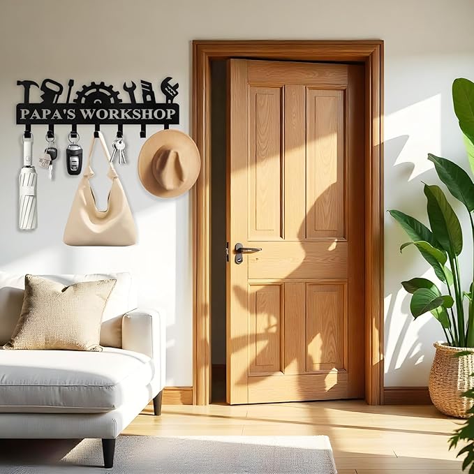 Custom Key Holder for Wall - Workshop Key Hooks for Wall Organizer, Personalized Coat Rack Key Holder with Name, Personalized Father Gifts, Key Hanger Decor for Garage Workshop Office