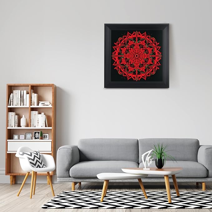 Brivoria Mandala Wall Art Home Decor, Large Framed Red Ember Glow Mandala Artwork, Modern Spiritual Energy Wall Decor for Living Room Office Entryway or Meditation Space, Warm Statement Display, 20x20