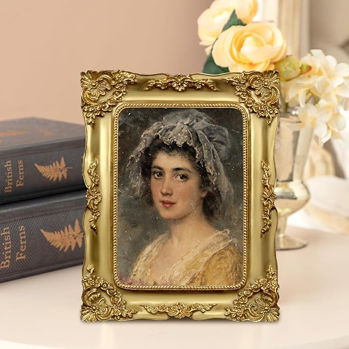 Gold 5x7 Picture Frame Vintage Antique Victorian Ornate Picture Frames Baroque for Tabletop or Wall Hanging Small with Glass Front