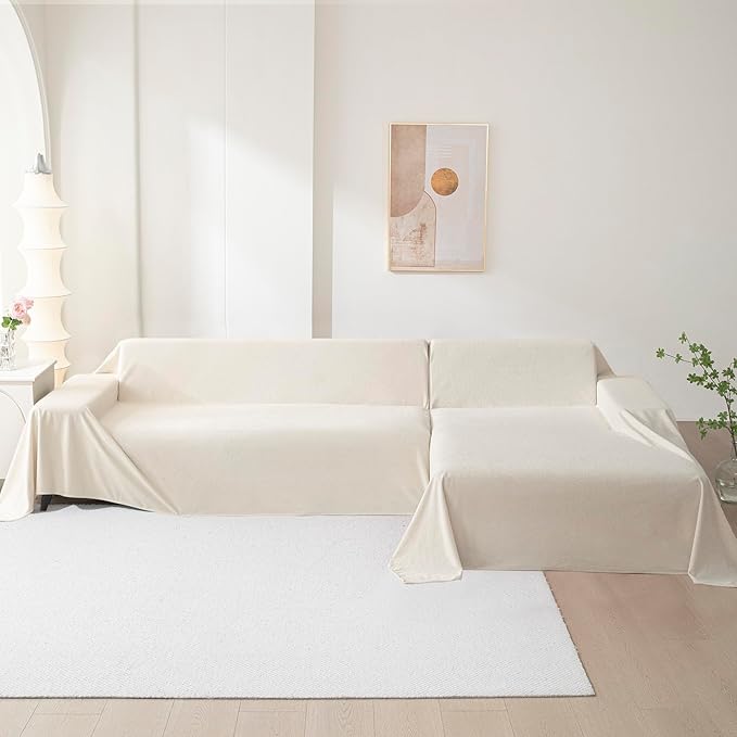 MEETSKY Couch Cover for 3 Cushion Sofa Washable, Cat Scratch Proof Sofa Covers, Furniture Protector Oversized L Shape White Sofa Slipcovers Sectional Big Couch Covers for Dogs Pets, 71" x 150"