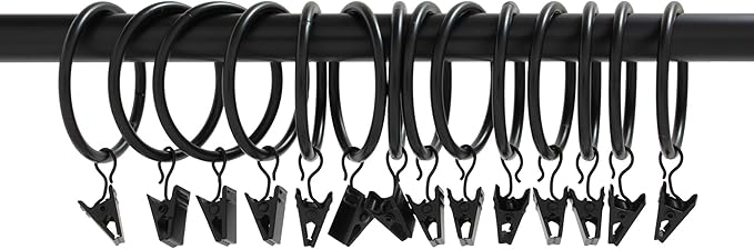 Ivilon Curtain Rings - Set of 14 Decorative Drapery Clip with Strong Clips 2" Diameter Color Black