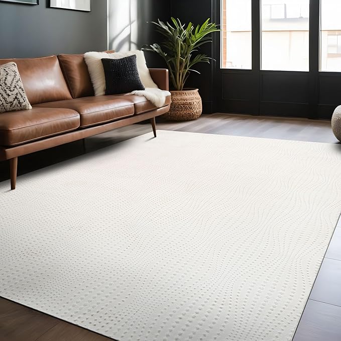 Modern White Non Slip Rug Solid 5x7 Non Skid Soft Rubber Back Area Rugs for Living Room Kitchen Bedroom Bathroom Dining Room Easy Cleaning Stain Resistant Non Shedding Carpet 5 x 7
