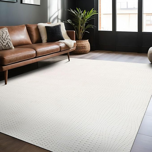 Modern White Non Slip Rug Solid 5x7 Non Skid Soft Rubber Back Area Rugs for Living Room Kitchen Bedroom Bathroom Dining Room Easy Cleaning Stain Resistant Non Shedding Carpet 5 x 7