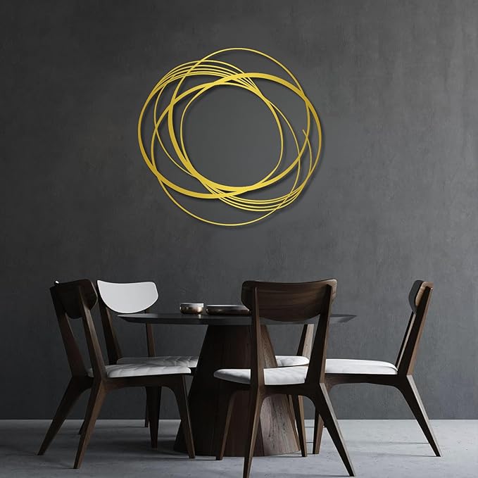 cideny Small Modern Minimalist Abstract Geometric Metal Wall Art, Contemporary Line Sculpture, Boho Farmhouse Hanging Decor for Living Room, Bedroom, Entryway, Office – Gold 23.6"x22.8"