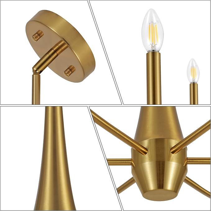 Gold Chandelier Light Fixture, 6-Light Modern Farmhouse Kitchen Chandeliers Over Table Hanging, Industrial Metal Chandeliers for Dining Room Entryway Bedroom Living Room Foyer Hallway