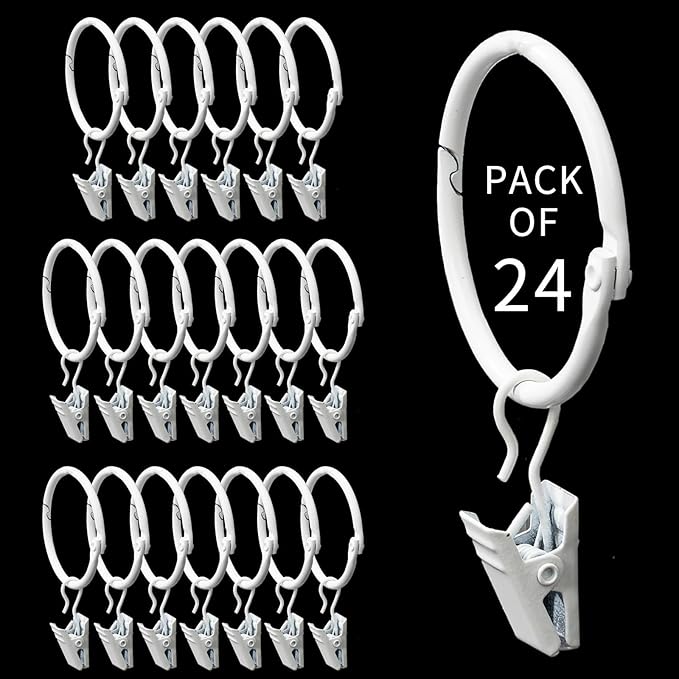 Openable Curtain Rings with Clips,1.5inch Inner Diameter,Heavy Duty Rustproof Metal Decorative Vintage Drapery Rings Curtain Clips Rod Hangers Door Curtain and Shower Curtain Rings White Zocang