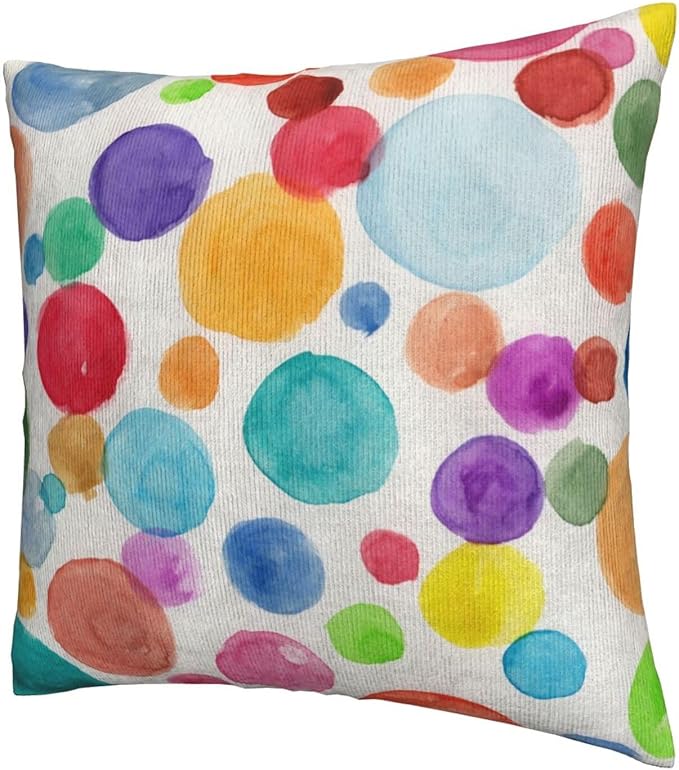 Colorful Polka Dot Pillow Covers 20x20 Inch Set of 2 Rainbow Colorful Circles Throw Pillow Cover Watercolor Circles Square Pillowcase Cushion Cases for Home Couch Bed Sofa
