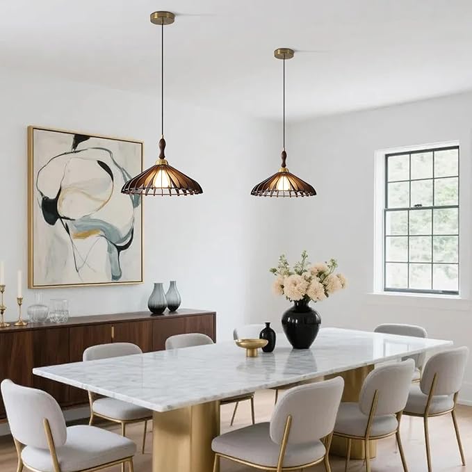 Modern Wooden Pendant Light, Wabi Sabi Light Fixture Walnut Adjustable Ceiling Lamp for Kitchen Island,Dining Room, Living Room, Bedroom