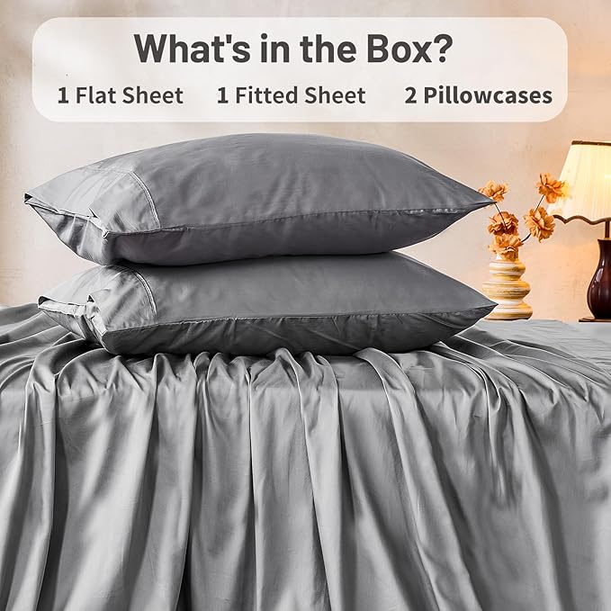 MEISHANG Extra Deep Pocket Cotton Sheets King Size - 100% Egyptian Cotton 1000 Thread Count - Fits 18"-24" in Deep Mattress,Oeko-Tex Certified, Soft & Breathable - 4 Piece (King, Silver Grey)