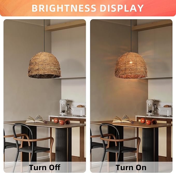 Arturesthome 1 Light Coastal Boho Chandeliers for Dining Room Woven Pendant Light Fixture Wicker Pendant Lamp for Living Room Entryway Hallway Bedroom 15.7"*11.8"