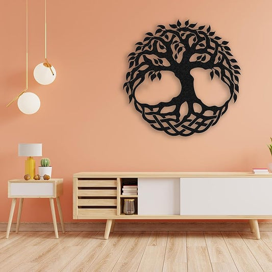 Tree of Life Metal Wall Art Decor - 24" Family Tree Wall Mounted Sculpture, Metal Home Decoration for Living Room, Bedroom, Office, Rustic Wall Decor for Indoor and Outdoor Spaces, Laser Cut Garden Decor (Black)