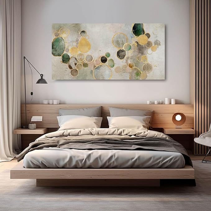 YJYart Large Abstract Canvas Wall Art Green and Gold Decorative Painting 29"x58" Picture Prints Colorful Canvas Wall Art for Kitchen Office Bedroom