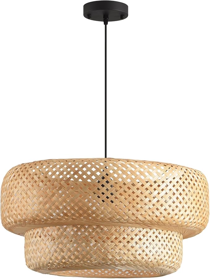 18.12 Inch Bamboo Pendant Light Hand Woven Basket Lights Rattan Pendant Light for Kitchen Island Dining Room Living Room Bedroom Foyer