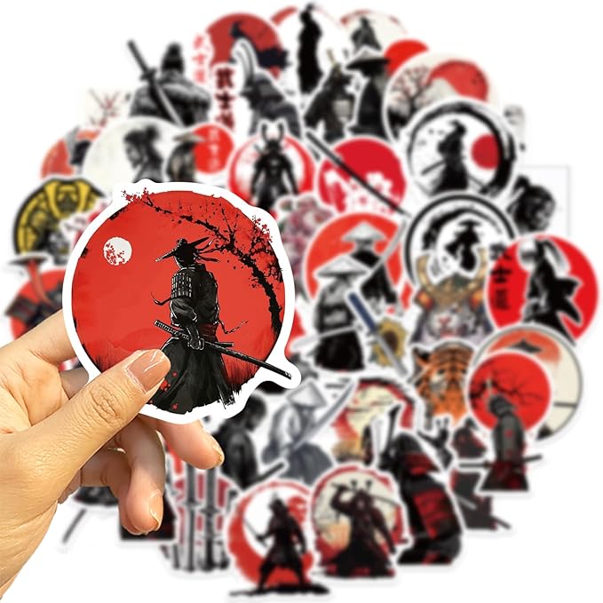 Yoksas Japanese Bushido Stickers - 50Pcs Waterproof Samurais Spirit Stickers for Laptop,Car Bumper,Helmet,Water Bottle,Hard Hats