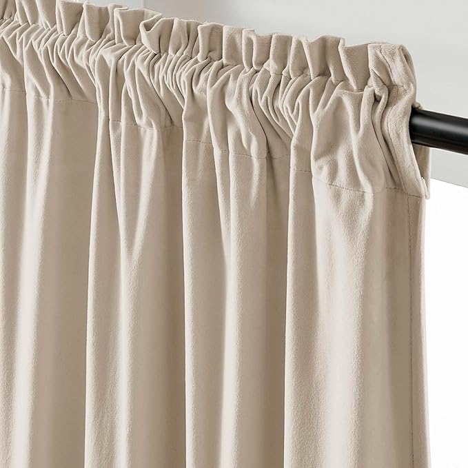 Lazzzy Velvet Blackout Curtains Thermal Insulated Room Window Drapes Super Soft Luxury Curtains for Living Room Bedroom Rod Pocket 2 Panels, Beige, 62" W x 84" L