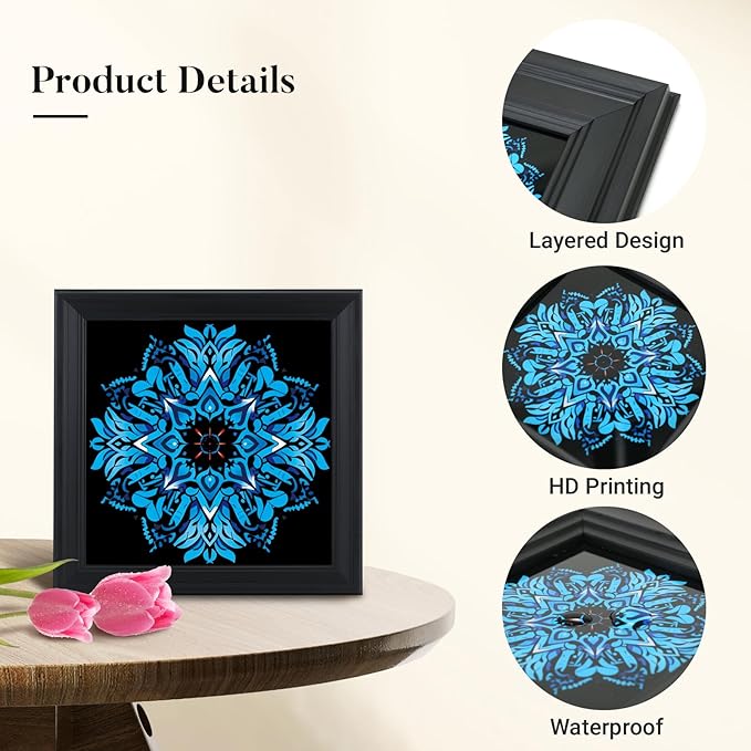 Brivoria Mandala Wall Art Home Decor, Large Framed Blue Azure Mandala Statement Piece, Modern Spiritual Wall Decor for Living Room Entryway Office or Meditation Area, Peaceful Center Display, 20x20