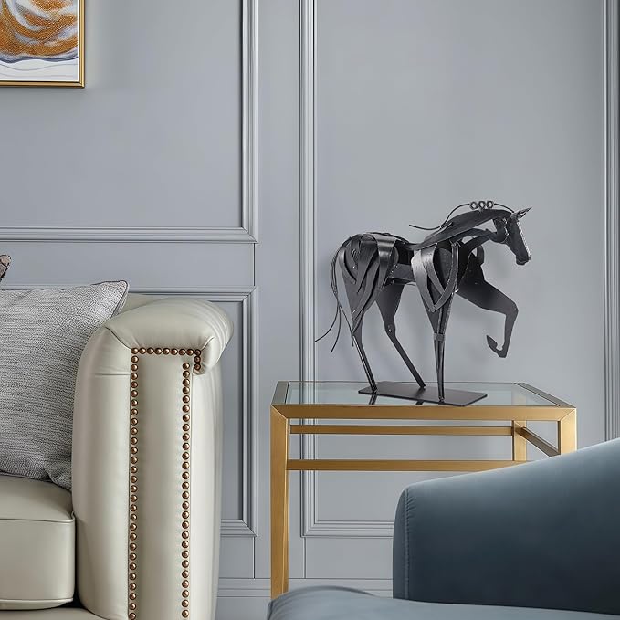 Handmade Horse Statue - Unique Rustic Decor for Office & Home - Hand-Painted Metal Sculpture - Perfect Handicraft Gift for Horse Lovers (Black)