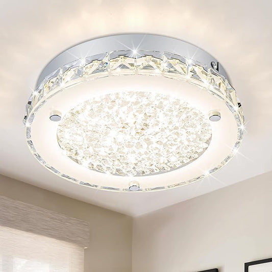 Modern Crystal Flush Mount Ceiling Light 4000K LED Flush Mount Crystal Ceiling Light Dimmable Small Chandelier for Bedroom Bathroom Staircase Dining Room Laundry Kitchen Foyer Hallway 8.3"