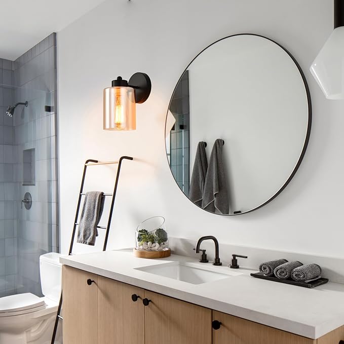 Metal Sconces Wall Lighting with Clear Glass Shade,Bathroom Black Vanity Light Matte Black Wall Sconce, Matte Black Vanity Lights for Bathroom, Modern Wall Light Fixtures