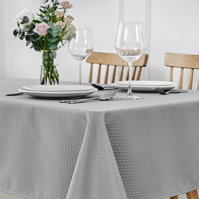 maxmill Square Tablecloth Water Resistance Antiwrinkle Spill Proof Weaved Texture Table Cloth, Decorative Fabric Table Cover for Banquet Parties Event Holiday Dinner, 70 x 70 Inch, Light Grey