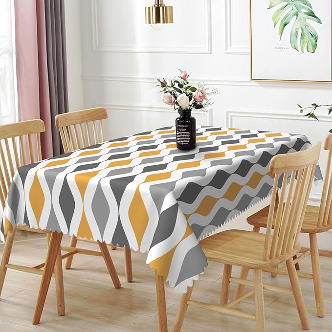 70x120inches Mid Century Tablecloth Orange Grey Geometric Stripes Rectangle Table Cloth Oil Proof and Wrinkle Resistant Table Cover for Dining Room Home Kitchen Cafe Indoor Outdoor Party Decor