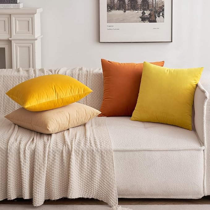 MIULEE Pack of 2 Velvet Soft Solid Fall Decorative Square Lumbar Throw Pillow Covers Autumn Cushion Cases for Sofa Bedroom Car Decor 12x20 Inch Orange