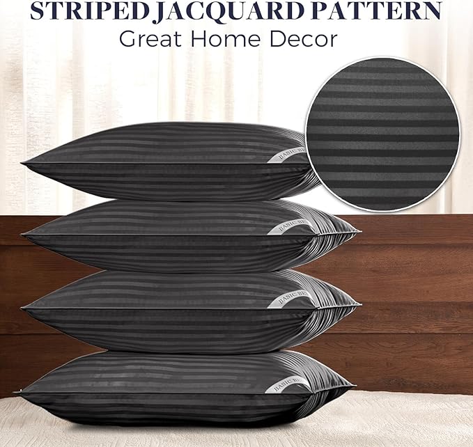 Basic Beyond Bed Pillows Standard Size Set of 4 - Down Alternative Pillows for Sleeping, Soft 20 x 26 Inches 4 Pack Standard Pillows for Back, Stomach or Side Sleepers, Black