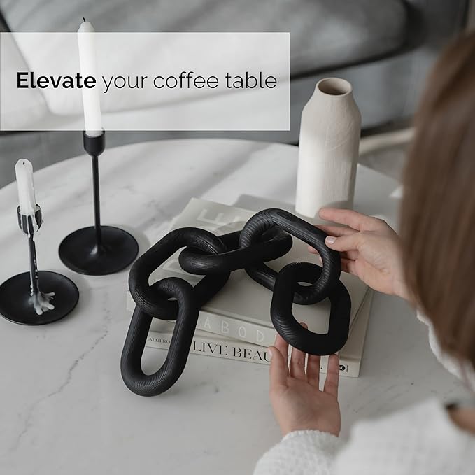 Wood Chain Link Decor - Modern Coffee Table Decor Items, Black Chain Decor for Coffee Table, Wooden Decorative Chain, Bookshelf Decor, Shelf Decor Accents, Table Decorations for Living Room