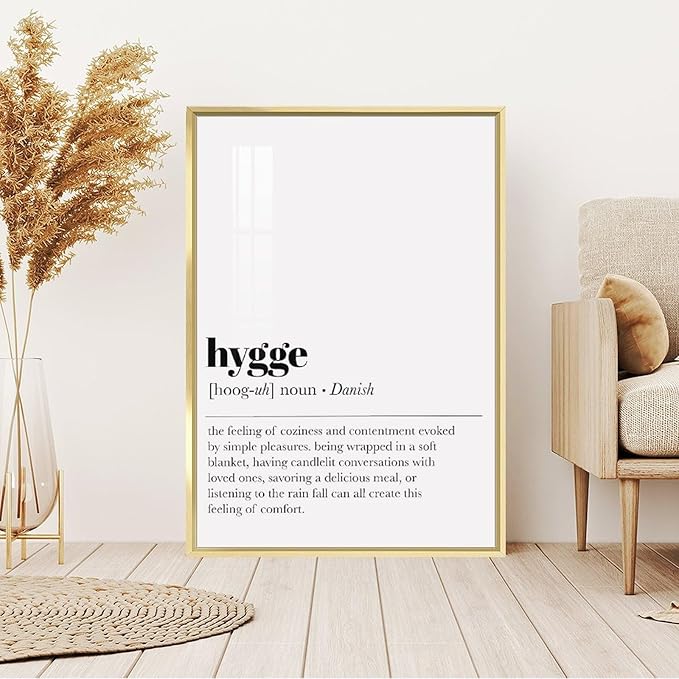 Hygge Definition Print Living Room Decor Zen Wall Art Print Minimalist Poster Home Decor Wall Art Office Decor Modern Aluminum Alloy Frame Aluminum Gold-style 16x24inch(40x60cm)