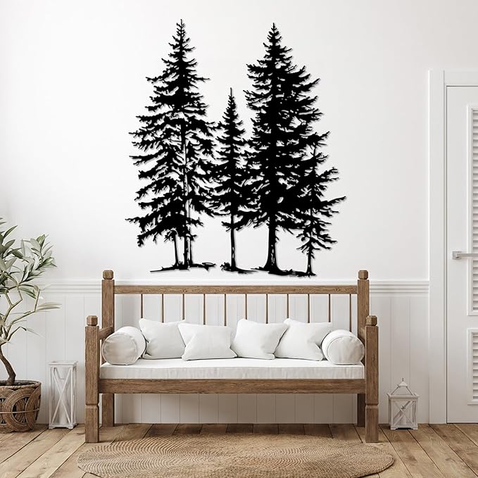 Sutanun Pine Tree Metal Wall Art – Large Rustic Farmhouse Branch Wall Sculpture for Living Room, Bedroom & Cabin – Nature Decor Gift for Nature Lovers (Gold, 19"x16"|47x40cm)