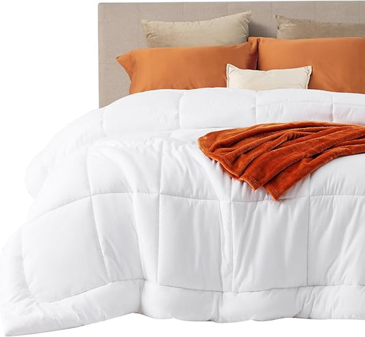Bedsure Comforter Duvet Insert - Quilted Comforters Alaskan King, All Season Duvet, GentleSoft Down Alternative Bedding, with 8 Tabs, Gifts for Women/Men, White,Alaskan King 130x120 Inches