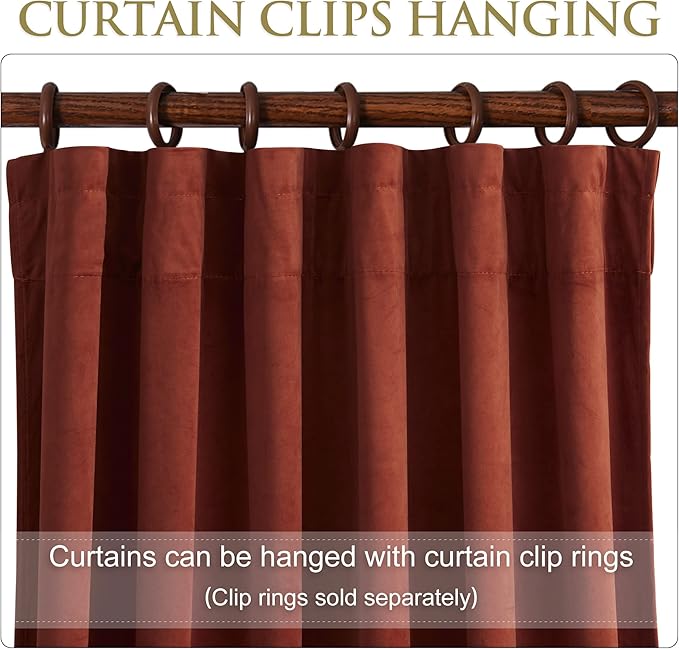 StangH 120 inches Luxury Rust Velvet Curtains, Extra Long Privacy Christmas Holiday Backdrops, Room Darkening Window Drapes for Theater/Bedroom, W52 x L120, 2 Panels