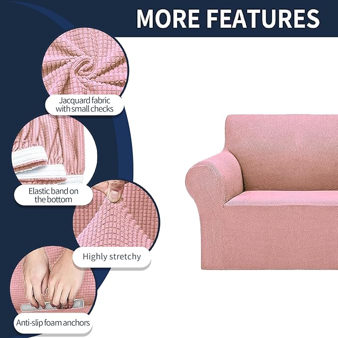 Cupuamon 2025 New Stretch Loveseat Sofa Slipcovers Couch Cover for 2 Cushion Furniture Protector Sofa Covers with Elastic Bottom Jacquard Fabric Small Checks for Pets, Kids - Dusty Pink