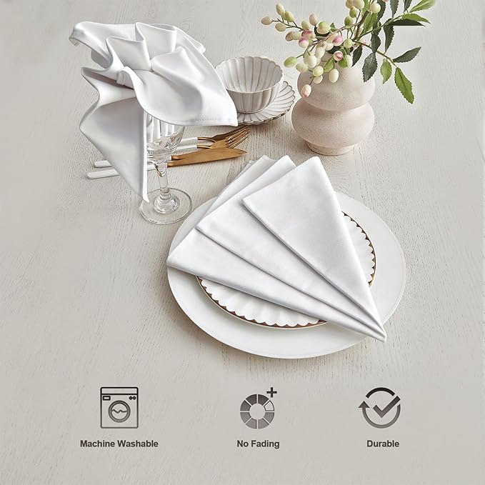 BALCONY & FALCON Cotton Cloth Napkins 12 Pack White Square Soft Absorbent Washable 20 x 20 inches Napkins for Restaurant Weddings Holidays Family Dinners Hotels Gatherings